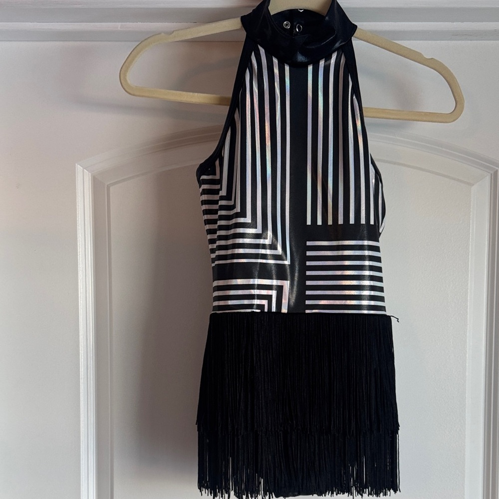 Weissman black & white/silver dance costume with black fringe style 14909